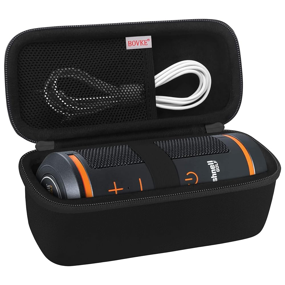 BOVKE Bushnell Wingman/Bushnell Wingman 2 Golf GPS Bluetoothスピーカー用キャリーケース、充電コードとアクセサリー用のメッシュポケット付き、ブラック + 内側ブラック