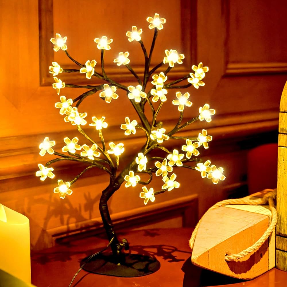 楽天SHOP WADOHZHOUDUIDUI 桜の木ライト 17インチ 40LED ライト付き 卓上 造花 盆栽 ランプ USB電源 ギフト ホームデコレーション 部屋 オフィス パーティー 結婚式 クリスマス装飾 （温白色）
