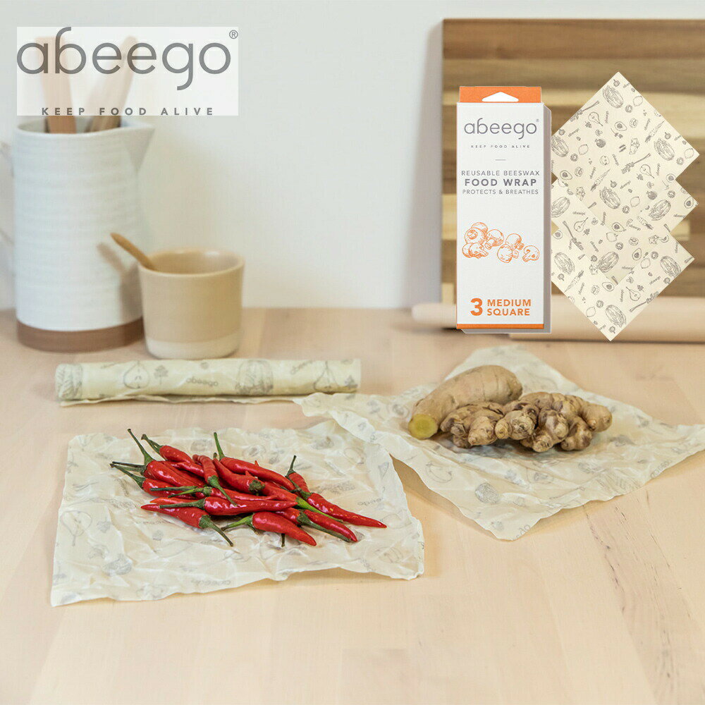 BLUE abeego ビーズワックスラップ ミディアム 25×25cm 3枚セット AB-MSQ3 食品保存 新しいかたち 100% 天然素材 ミツロウラップ 保湿性 抗菌性 包む 巻く 蓋 折る 1枚4役 カナダ産 サスティナブル プチギフト お試し 蜜蝋ラップ