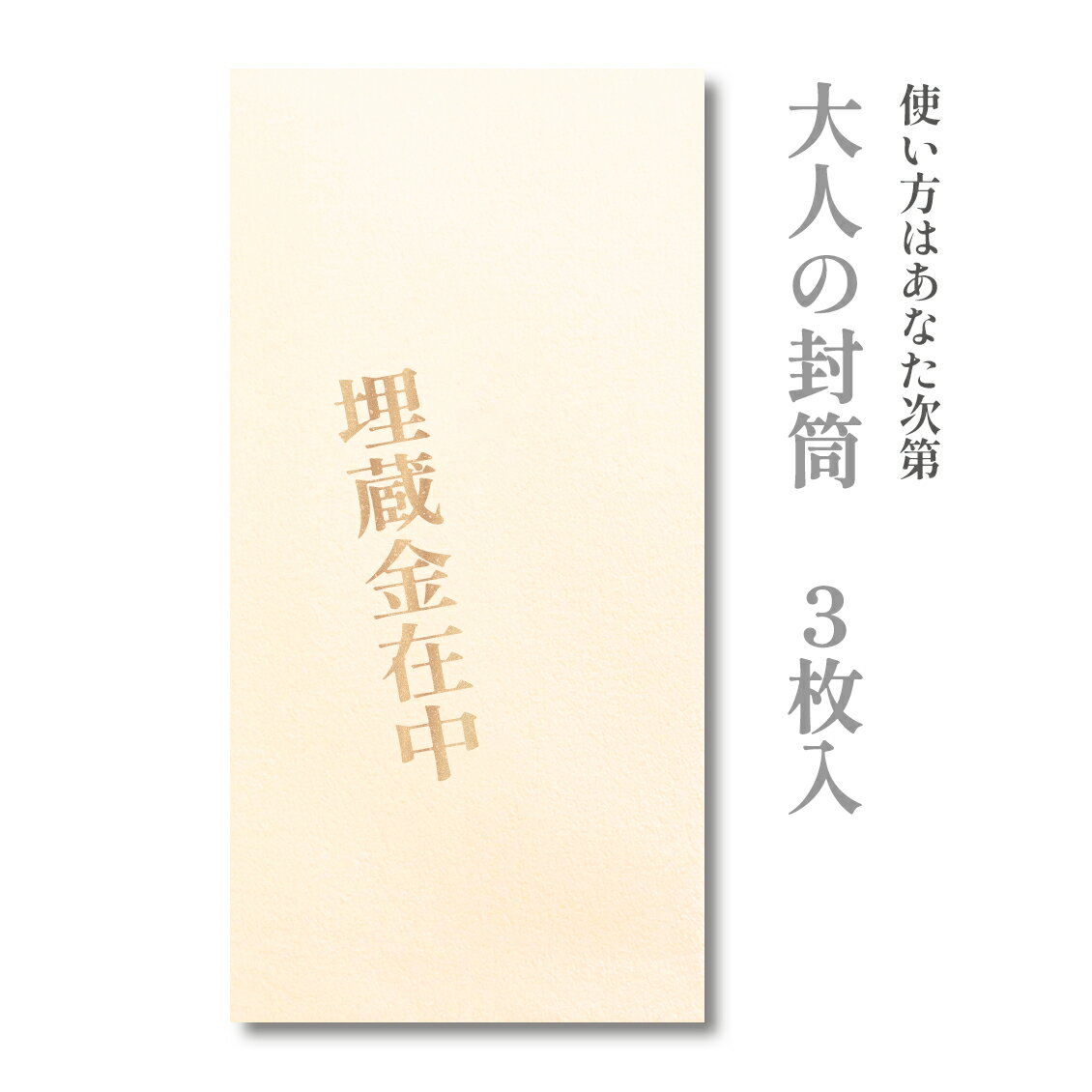 大人の封筒　埋蔵金在中　3枚入【ぽち袋 ポチ袋 大 折らずに】【お年玉 お年玉袋 正月】