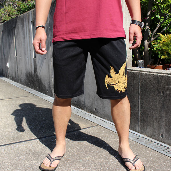 和柄 半ズボン 和柄ハーフパンツ ダブルフェイスメッシュ【軽量超涼】【YH23201-4】鳳凰 和柄ジーンズ　和柄メンズ 絡繰魂ボンタン特攻服