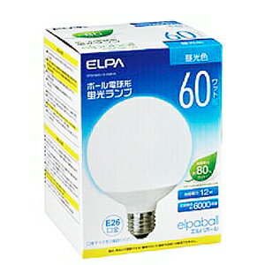 メーカー： ELPA / エルパ 朝日電器株式会社　　　 シリーズ名：エルパボール 定格電力：12W ( 12ワット ) 100V用　50/60Hz 以下の商品の代替品としてご使用いただけます。 EFG15ED/12 （パナソニック 生産終了品） EFG15ED/11-Z （東芝 生産終了品） 【以下の器具・環境には使用しないでください。】 ● 調光のついた電球器具や回路　 　［調光：電球の明るさを変える機能］（100％点灯も使用不可） ● リモコン付きの照明器具や回路 ● 誘導灯・非常用照明器具 ● 水銀灯などのHIDランプ器具 ● 断熱材施工器具［SB、SGI、SG形表示器具］ ● 屋外または水滴などかかる場所 ● 直流電源で使用しないでください。 （このほか使用器具の種類によって寸法的、熱的、その他の状況により使用できない場合があります。） 【ご使用状の注意】 ※器具で指定されたワット数以下のランプをご使用ください ※周囲温度が低いと明るくなるまでに時間がかかります ※ランプ周囲温度が5℃〜35度の範囲で使用してください ※人感スイッチなど自動点滅装置や遅れ停止スイッチなどには使用できない場合があります。 ※ラジオやテレビなどの近くで点灯しますと雑音が入ることがありますのでご注意ください。（雑音が入るときはランプから1m以上離してご使用ください） ※点滅を頻繁に繰り返す場所ではランプ寿命が短くなりますので不向きです。 ※点灯後、約20分間は明るさや光色が若干変化します。 関連キーワード ランプ 電球型 蛍光灯 蛍光ランプ 省エネ　G形　ボール形■特徴 ●定格寿命 約6000時間の長寿命 ●電気代 約75%カット！ 　※EFG25　ボール電球100W形と比較 光色：3波長形昼光色 口金：E26 全光束：730lm 定格寿命：6,000h 全長：128mm 外径：95mm 定格電力：12W (12ワット ) 100V用　50/60Hz メーカー： ELPA / エルパ 朝日電器株式会社　　　 シリーズ名：エルパボール 以下の商品の代替品としてご使用いただけます。 EFG15ED/12 （パナソニック 生産終了品） EFG15ED/11-Z （東芝 生産終了品） ※器具によってはお使いできない場合がございます。 【以下の器具・環境には使用しないでください。】 ● 調光のついた電球器具や回路　 　［調光：電球の明るさを変える機能］（100％点灯も使用不可） ● リモコン付きの照明器具や回路 ● 誘導灯・非常用照明器具 ● 水銀灯などのHIDランプ器具 ● 断熱材施工器具［SB、SGI、SG形表示器具］ ● 屋外または水滴などかかる場所 ● 直流電源で使用しないでください。 （このほか使用器具の種類によって寸法的、熱的、その他の状況により使用できない場合があります。） 【ご使用状の注意】 ※器具で指定されたワット数以下のランプをご使用ください ※周囲温度が低いと明るくなるまでに時間がかかります ※ランプ周囲温度が5℃〜35度の範囲で使用してください ※人感スイッチなど自動点滅装置や遅れ停止スイッチなどには使用できない場合があります。 ※ラジオやテレビなどの近くで点灯しますと雑音が入ることがありますのでご注意ください。 （雑音が入るときはランプから1m以上離してご使用ください） ※点滅を頻繁に繰り返す場所ではランプ寿命が短くなりますので不向きです。 ※点灯後、約20分間は明るさや光色が若干変化します。 ≪ELPA 電球形蛍光ランプ　エルパボール　E26口金≫ 品番 光色 EFG15EL/12-G062H 3波長形電球色 EFG15ED/12-G061H 3波長形昼光色 EFG25EL/21-G102H 3波長形電球色 EFG25ED/21-G101H 3波長形昼光色