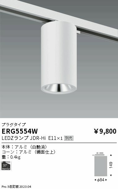 ENDO　LEDシーリングダウンライト　配線ダクトレール用　白　ERG5554W（ランプ別売）