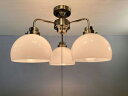 後藤照明 レトロ照明 天井照明器具 3灯用シーリングライト 直付け用 鉄鉢硝子セード 真鍮ブロンズ鍍金 口金E26用 60Wホワイトシリカ球付 プルスイッチ付 ...