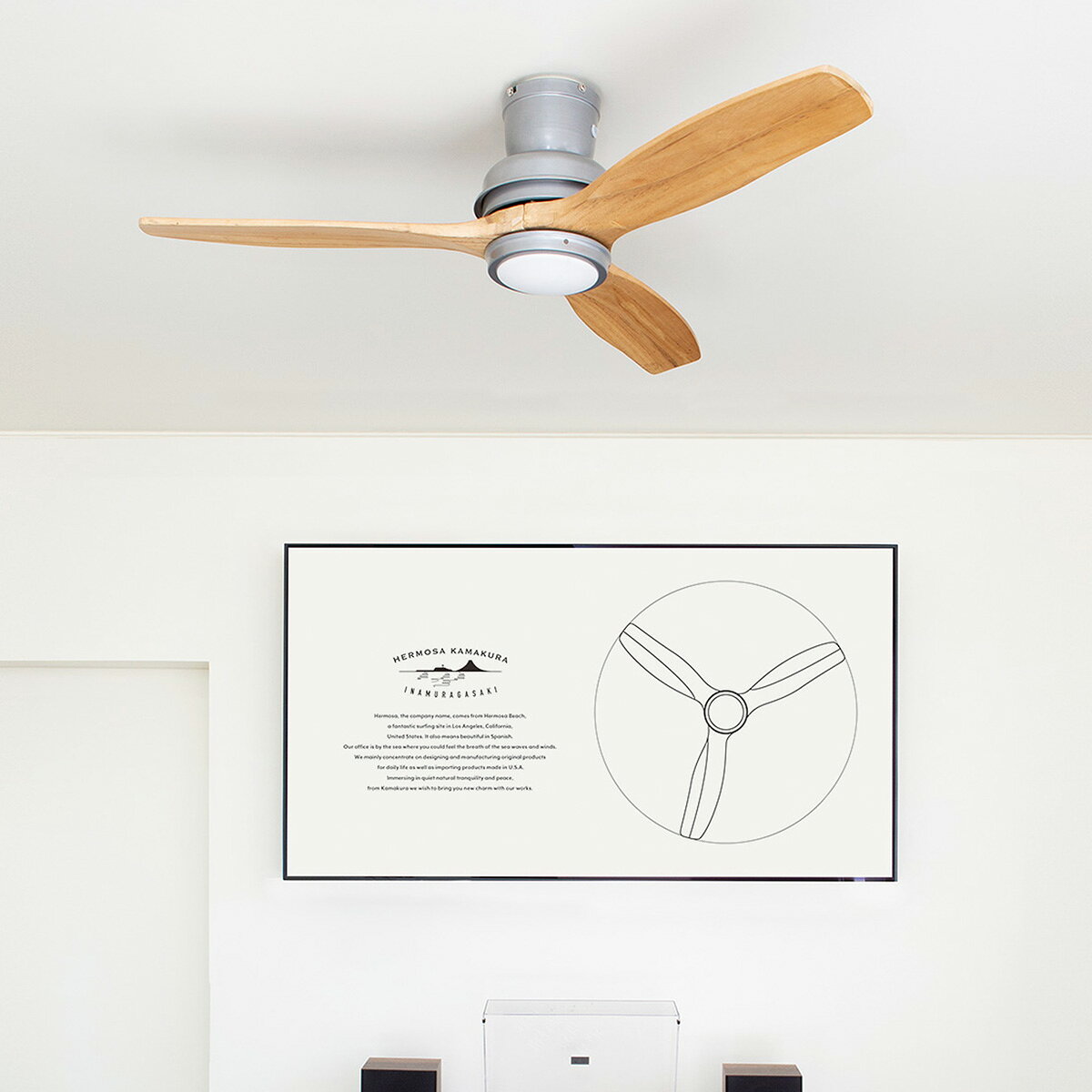 HERMOSA ハモサ シーリングファン BAR WOOD CEILING FAN(バルウッドシーリングファン) 引掛けシーリング LED(16W/1200lm 2700K) ライト(3〜4畳) FAN(12〜14畳) 電球色 リモコン付き natural(ナチュラル) CF-006DCNT [3]