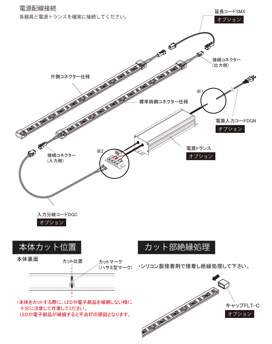 FKK　LEDテープライト　DC24V　フレアラインPLC　蓄光機能搭載　標準両側コネクター仕様　4640mm　昼光色　6500K　専用調光器対応　（電源トランス・コード別売）　FLT-3PG-4639-D ※受注生産品