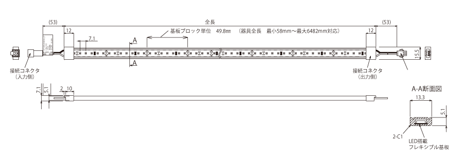 FKK　LEDテープライト　DC24V　フレアラインPLC　蓄光機能搭載　標準両側コネクター仕様　4640mm　昼光色　6500K　専用調光器対応　（電源トランス・コード別売）　FLT-3PG-4639-D ※受注生産品