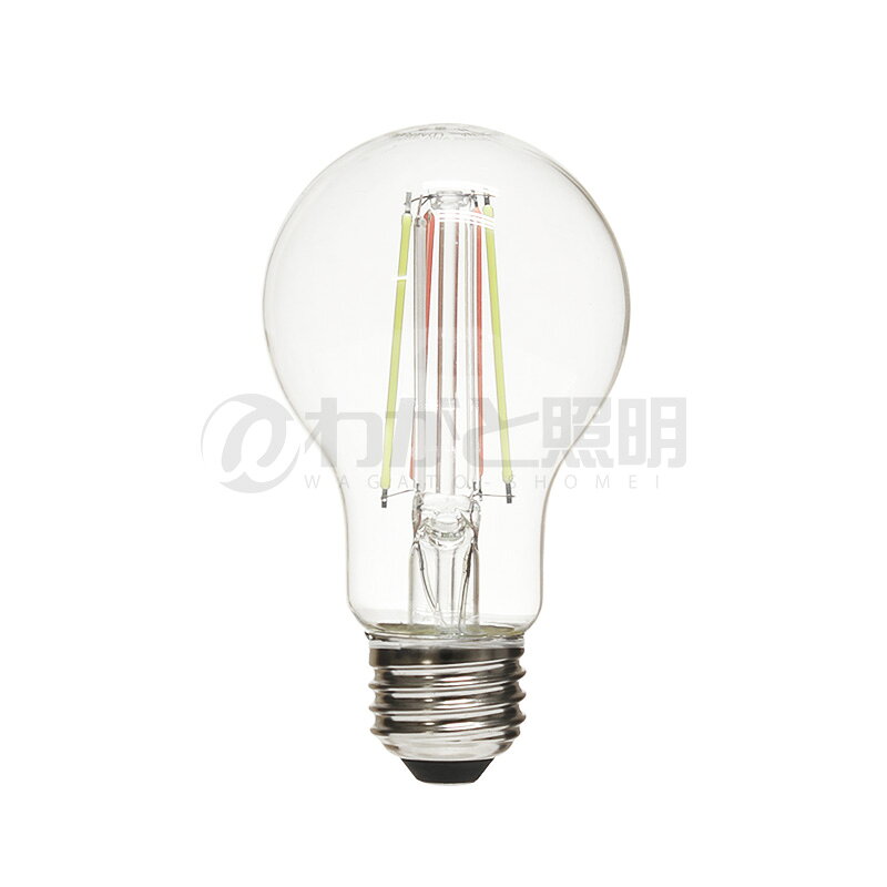 メーカー： 東京メタル工業 シリーズ名： LEDフィラメント電球　レインボーランプ 定格ランプ電力：5.9W （ 5.9ワット ） サイズ：φ60×H106mm 重量：31g 口金：E26 光色：レインボー色（発光時フィラメント：赤、青、黄） 配光角：290度 定格寿命：20,000時間 密閉器具対応 以下の器具、環境では絶対に使用しないでください ・調光機能のついた器具や回路（100％点灯でも使用不可） ・リモコンで動作する電球器具や回路（器具により点灯しない場合がございます。） ・非常用照明器具、誘導灯器具など ・HIDランプ器具（水銀灯、ナトリウムランプ、メタルハライドランプなど） ・断熱材施工器具「SB、SGI、SG形表示器具」 ・直流電源 ・水滴などがかかる場所 ※一般の白熱電球とは明るさ、光の広がり（配光）が異なります。 ※このほか使用器具の種類によって寸法的、熱的、その他状況により使用できない場合があります。 ご使用上の注意 ・交流100V周波数50〜60Hz以外の電源では使用しないでください。 ・周囲温度が0〜40℃の範囲で使用してください。 ・赤外線リモコンを使用する機器（テレビやエアコンなど）の近くで点灯すると、リモコンが誤作動する恐れがあります。 ・ラジオやテレビなどの機器に雑音が入る場合はランプを1m以上離してご使用ください。 ・水洗いは絶対にしないでください。 ・LED素因子はバラツキがあるため、同じ型式の商品でも光色、明るさが異なる場合がございます。 関連キーワード LED　LED電球 フィラメント 電球 ランプ 屋内用 シリカ電球形 普通球 長寿命 PS PS60 カラフル パーティ tome 東メタ■特徴 まさに虹のように各色の光を発光し、とてもカラフルです。 部屋中がとてもきれいに光ります。LEDの為、高温にならず省エネで長寿命です。 店舗の装飾やインテリア、ホームパーティーなどに最適です。 ≪東京メタル工業　LEDフィラメント電球　レインボーランプ≫ 明るさ区分 光色 品番 口金 40W形相当 レインボー色 LDA6RAINBOW-TM E26