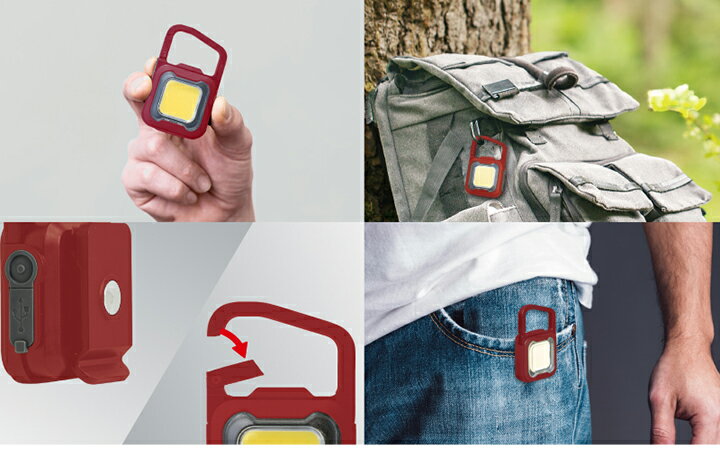 ムサシ　RITEX　スーパーフラッシュライト　6W　IP65　調光機能付き(明るさ3段階)　600lm(最大時)　充電式　USBケーブル付き(Type-C)　レッド　屋内・屋外兼用　作業灯　ワークライト　ハンディライト　懐中電灯　COB-WL007R