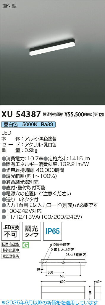 KOIZUMI LEDライン照明 Solid Seamless 直付タイプ 屋外用 (LED内蔵) 黒 昼白色 5000K 専用調光器対応 L:600 XU54387 ※受注生産品 [2]