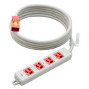 明工社 横形OA抜け止め接地タップ 4コ口 15A 125V パイロットランプ マグネット付 ハーネスプラグ付(赤) VCT3m 白 MR7904NT3WRR