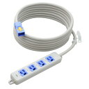 明工社 横形OA抜け止め接地タップ 4コ口 15A 125V パイロットランプ マグネット付 ハーネスプラグ付(青) VCT5m 白 MR7904NT5WA
