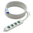明工社 横形OA抜け止め接地タップ 4コ口 15A 125V パイロットランプ マグネット付 ハーネスプラグ付(緑) VCT5m 白 MR7904NT5WMM