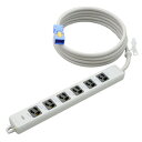 明工社 横形OA抜け止め接地タップ 6コ口 15A 125V パイロットランプ マグネット付 ハーネスプラグ付(黒) VCT3m 白 MR7906NT3WBB ※受注生産品