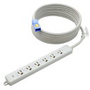 明工社 横形OA抜け止め接地タップ 6コ口 15A 125V パイロットランプ マグネット付 ハーネスプラグ付 VCT5m 白 MR7906NT5