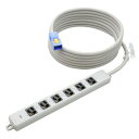 明工社 横形OA抜け止め接地タップ 6コ口 15A 125V パイロットランプ マグネット付 ハーネスプラグ付(黒) VCT5m 白 MR7906NT5WBB ※受注生産品