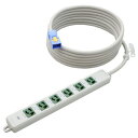 明工社 横形OA抜け止め接地タップ 6コ口 15A 125V パイロットランプ マグネット付 ハーネスプラグ付(緑) VCT5m 白 MR7906NT5WMM ※受注生産品