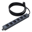明工社 横形OA抜け止め接地タップ 6コ口 15A 125V パイロットランプ マグネット付 接地プラグ付(黒) VCTF3m 黒 MR7906TJ3BB