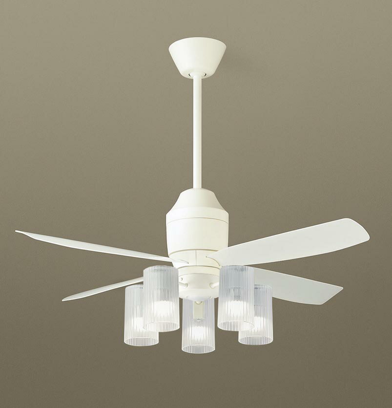 パナソニック シーリングファン 天井吊下型 直付ボルト取付専用 DCモータータイプ 〜10畳 電球色 60形電球5灯器具相当(ランプ付) 風量4段切替 リモコン...