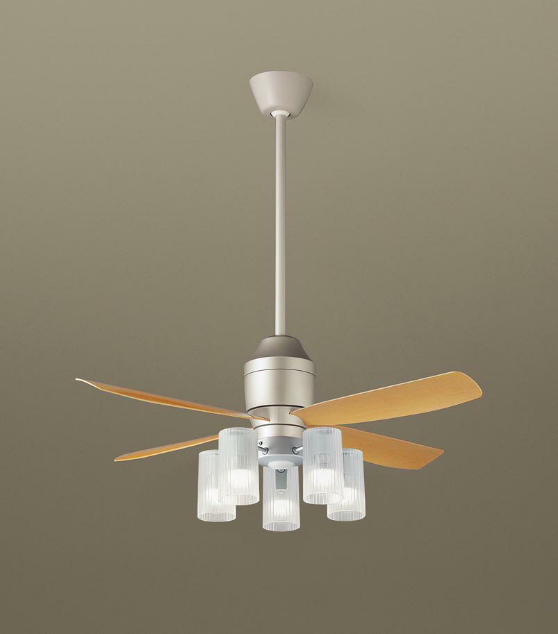 パナソニック シーリングファン 天井吊下型 直付ボルト取付専用 DCモータータイプ 〜10畳 電球色 60形電球5灯器具相当(ランプ付) 風量4段切替 リモコン...