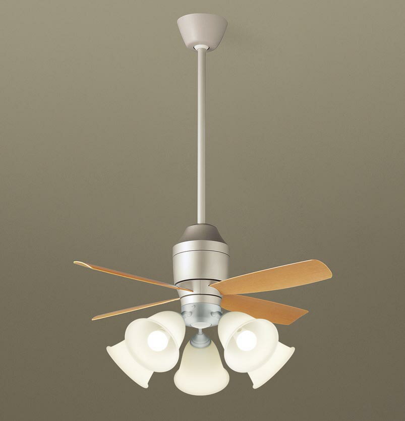 パナソニック シーリングファン 天井吊下型 直付ボルト取付専用 DCモータータイプ 〜14畳 電球色 100形電球5灯器具相当(ランプ付) 風量4段切替 リモコ...