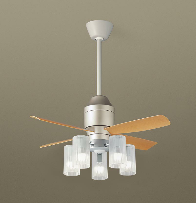 パナソニック シーリングファン 天井吊下型 直付ボルト取付専用 DCモータータイプ 〜10畳 電球色 60形電球5灯器具相当(ランプ付) 風量4段切替 リモコン...