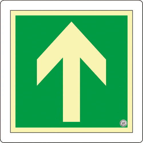 日本緑十字社　中輝度蓄光避難誘導標識　↑矢印　床13　300×300mm　床用ステッカータイプ　消防認定品　070013