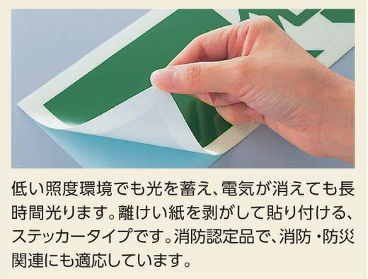 日本緑十字社　高輝度蓄光避難誘導ステッカー標識　非常口→　SSN961　120×120　S級認定品　364961