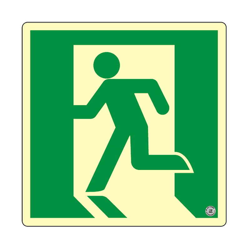 エルティーアイ　高輝度蓄光式誘導標識　ASN シリーズ　A級認定品　A50・200級　ステッカータイプ　消防認定取得　200mm角　正方形（スクエア）タイプ　避難口誘導標識 矢印無　ASN815