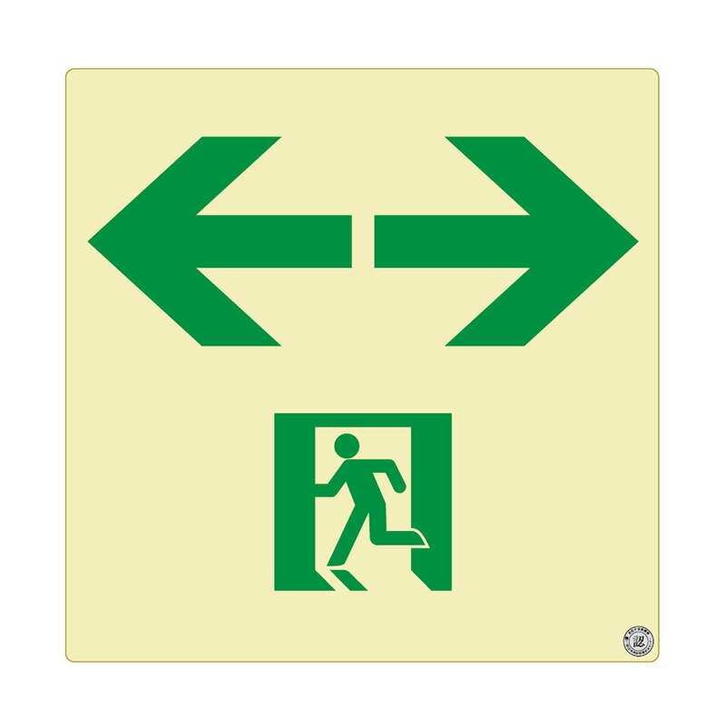 エルティーアイ　高輝度蓄光式誘導標識　SSN シリーズ プレミアム　S級認定品　S50・200級　ステッカータイプ　消防認定取得　120mm角　正方形（スクエア）タイプ　通路誘導標識 両矢印　SSN963