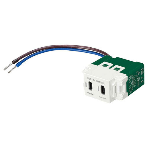 スガツネ LAMP 埋込充電用USBコンセント DM1-PUC50C2型 50W/USB Type-C対応 AC100V 50W 急速充電 ほこり防止シャッター ホワイト DM1-PWUC50C2