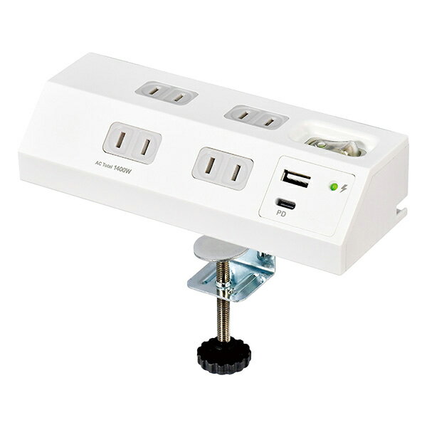 Other - ELPA　ガッチリ電源タップ　雷ガード　集中スイッチ　AC4個口　コード長2m　L型プラグ　USB　Type-A/1ポート　Type-C/1ポート　本体ホワイト（白）　クランプタイプ　AC100V　14A　1400Wまで　WLS-DS4222SUC(W)　≪あす楽対応商品≫
