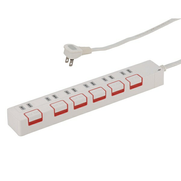 オーム電機　電源タップ押しボタンスイッチ付き雷ガード節電タップ6個口2．5m　HS-K1150W (00-1150)