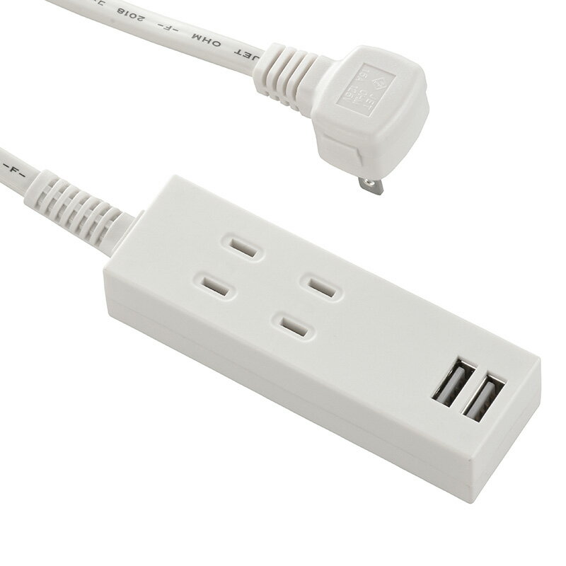オーム電機　USB充電ポート2口付きタップ　2個口　コード長1m　ホワイト　HS-TU21PBT-W (00-4391)