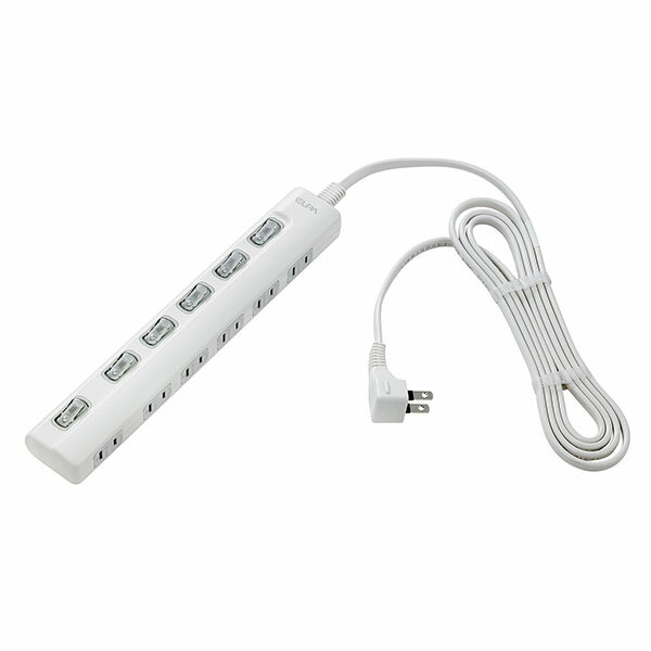 ELPA　スイッチ付タップ　LEDランプ　横挿し　6個口　2m　WLSLY62EBW