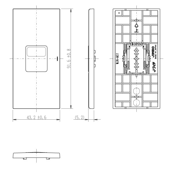 神保電器　J・WIDEシリーズ　埋込スイッチ操作板　表示なし・マーク付　片切用　1コ用（シングル）　シート：白色（ホワイト）　ピュアホワイト　WJN-MS1-WPW