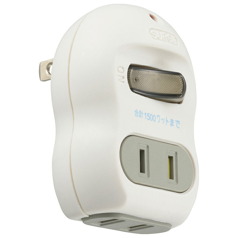 オーム電機 雷ガードタップ（2個口／スイッチ付／シャッター付ホワイト） HS-TMP2M3PBT-W (00-5091)