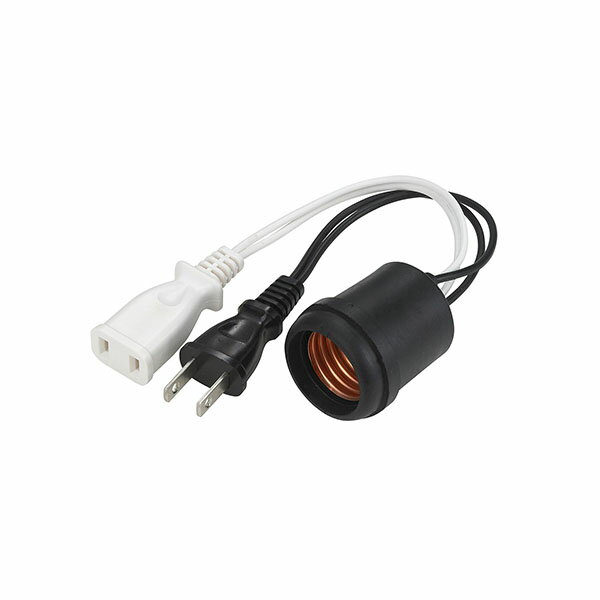 メーカー：ELPA / 朝日電器株式会社　　 ■口金26mm ■6A　125V ■コード長：プラグ黒140mm、コンセント白150mm ●複数連結の場合、使用電球の合計は500W以下でご使用ください。 関連キーワード 電線 コード付 ペンダント 提灯 ストリングライト 撮影用■特徴 ●プラグが付いているため、コンセントに差すだけで簡単にご使用できます。 ●プラグ・ボディ付で連結、単体での使用が簡単にできます。