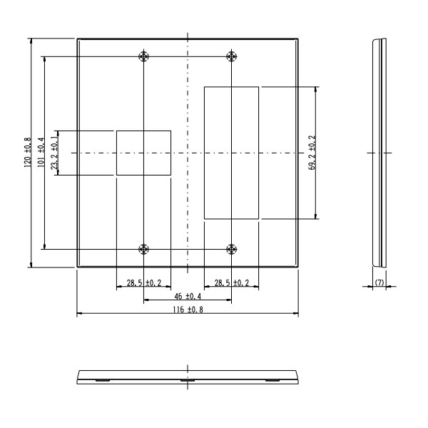 神保電器　J・WIDE SLIMシリーズ　スリムスクエア　コンセントプレート　簡易耐火プレート　2連用　4コ用（1コ＋3コ）　ブラック　QWDF-13-BK ※受注生産品