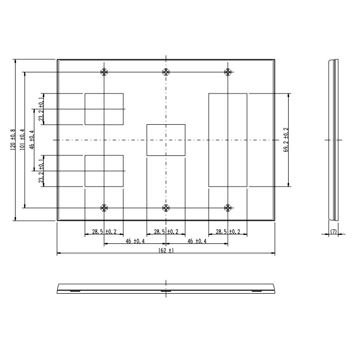 神保電器　J・WIDE SLIMシリーズ　スリムスクエア　コンセントプレート　簡易耐火プレート　3連用　6コ用（2コ＋1コ＋3コ）　ブラック　QWDF-213-BK ※受注生産品