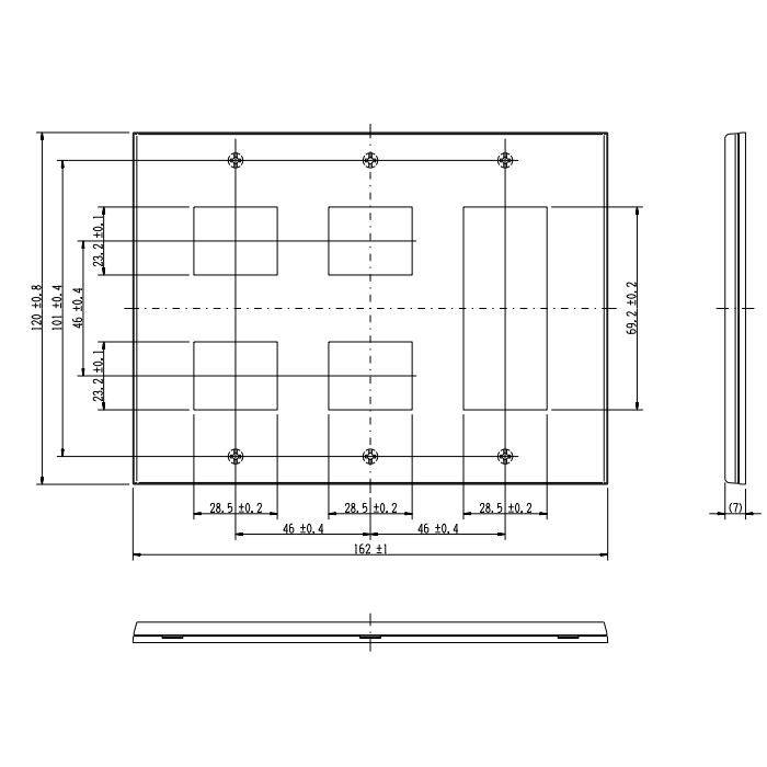 神保電器　J・WIDE SLIMシリーズ　スリムスクエア　コンセントプレート　簡易耐火プレート　3連用　7コ用（2コ＋2コ＋3コ）　ブラック　QWDF-223-BK ※受注生産品