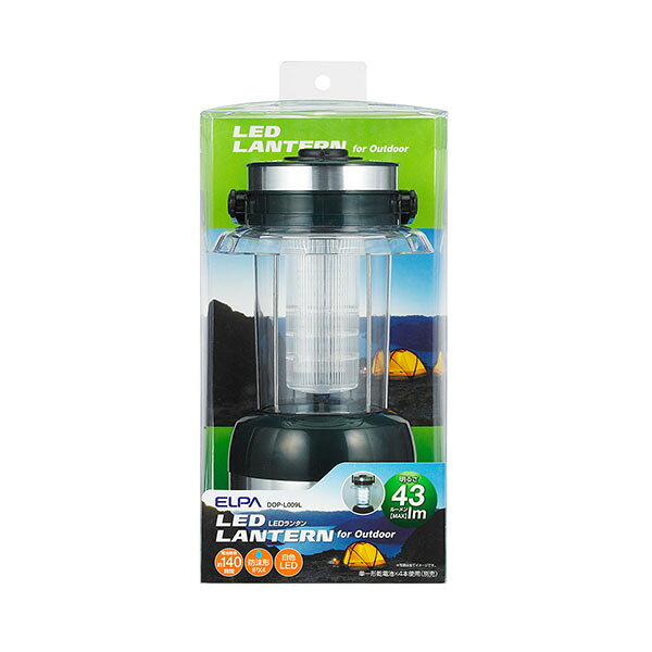 ELPA LEDコンパクトランタン 防水仕様IPX4(防沫形) 屋内・屋外兼用 明るさ:43lm 白色LED 電池:単1形4本(別売) DOP-L009L