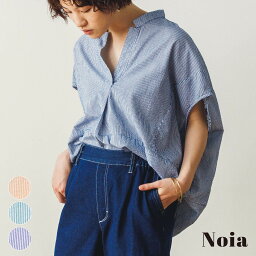 【公式】[ノイア] Noia ストライプノースリーブブラウス | 春 2024 新作 凹凸感のある表面でサラサラとした肌触りが特徴のシアサッカーを使用しています 肌との接地面が少ないため清涼感や通気性に優れています