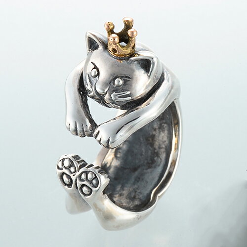 仔猫の王様リング ねこリング 送料無料 ネコ 動物モチーフ 指輪 指環 王冠 18金 K18ピンクゴールド シルバーアクセサリー SILVER925 女性 男性...