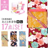 【袷】洗えるブランド着物【１７点フルセット】【Ｍ／Ｌ】 洗える着物+洗える名古屋帯+帯揚げ+帯締め+草履+着付け小物12点【着物セット】袷着物 ストライプ　春　秋　冬　着物　桜　花　シック　レトロ　着付け教室　練習　as-huku-17-02