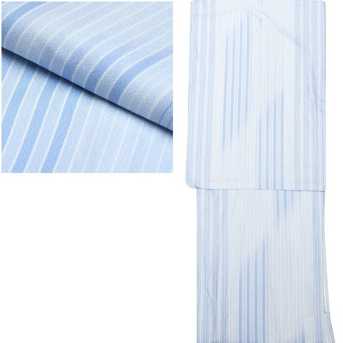 【10】 11610 【 春 / 秋 】 洗える着物 単衣 【 M 】 単衣着物仕立上り 洗える 着物 レディース 女性 仕立上り着物 和服 和装 小紋 カジュアル 普段着 ひとえブルー グレー 縞柄 hppk758-m（3）