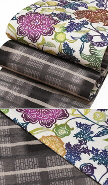 正絹 半巾帯【紅型調】【高級品】希少品【日本製】細帯 半巾 半幅帯【染帯】リバーシブル【小袋帯】着物 浴衣 帯 ブランド 紅型風彩凛花 絹100% khh21(1)