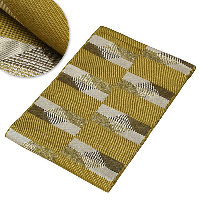 9800 【 日本製 】 洗える 名古屋帯 全通柄 すぐ使える 名古屋 仕立上り ポリ 八寸名古屋帯 松葉仕立て【 国産 】 着物 小紋 紬 浴衣 帯 お太鼓 おしゃれ 普段着 レディース 松葉仕立て 通年 女性用 和装 スクエア 格子 幾何学 pngy433（1）