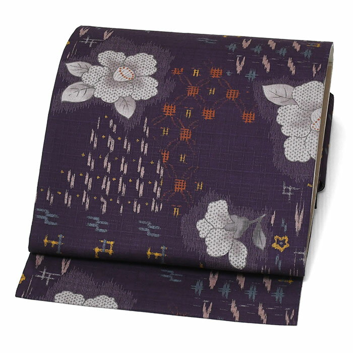 17800 抜染 【 日本製 】 仕立上り 洗える 九寸名古屋帯 【 木綿 綿 】【 総柄 】 古典 変わり織 名古屋帯 名古屋 仕立上り【 国産 】着物 カジュアル レディース 浴衣 帯 お太鼓 九寸名古屋帯 紬 小紋 綿 絣柄 椿 ongy269