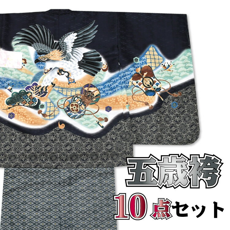 楽天和ごころ　きもの屋49800 羽織袴 お祝い着 10点 豪華セット【化粧箱付き♪】着物セット 袴セット《お正月 祝着 七五三》 購入 販売 5歳 男児 着物 袴 小物セット 【祝着】 アンサンブル 古典 753 レトロ 男の子 五歳フルセット 子供 縞袴 7歳 g-hkm178（1）